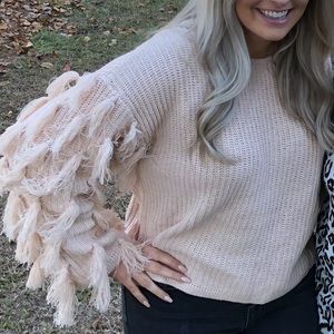 cream colored tassel knit sweater
